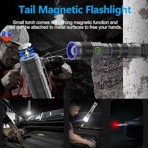 WINDFIRE Multicolor Flashlight 5 in 1 LED Tactical Rechargeable Flashlights High Lumens White Red Green Blue Yellow Light Multicolor Lens 4 Modes Zoomable for Camping Hiking Fishing Hunting