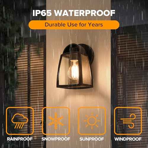 LUTEC 2 Pack Outdoor Wall Light Fixtures, Exterior Waterproof Wall Lantern with Clear Glass Shade, Aluminum Modern Matte Black Porch Sconce Outdoor Lighting for Garage Entryway Yard