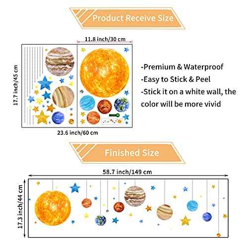 Planets and Space Wall Decals, Removable Solar System Wall Stickers, Cartoon Stars Wall D?cor, Peel and Stick Universe DIY Art Murals Vinyl Wallpaper for Kids Boys Bedroom Nursery Decoration