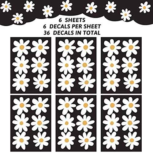 BBTO Daisy Wall Decal Flower Vinyl Wall Decals Daisy Stickers Floral Decals Peel and Stick for Nursery Art Bedroom Living Room(Simple Style,White)
