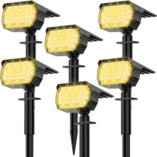 Solar Spot Lights Outdoor, [57 LED/6 Pack] Solar Lights Outdoor IP65 Waterproof, 3 Modes Solar Powered Landscape Spotlights for Garden Yard Outside Patio Pathway Pool(Warm White)