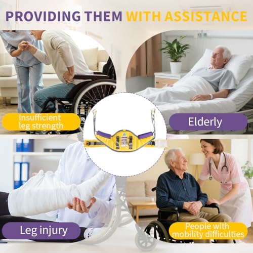 Sit to Stand Lift Patient Aid Padded Sling and Stand Assist with Back Support,Patient Lift Sling Works with Most Mobility Aids & Equipment (Large-Yellow)