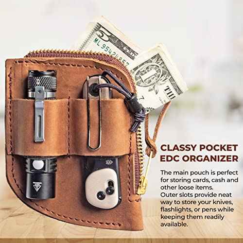 Trailside Leather EDC Pocket Organizer | Card Holder and Cash Organizer with Slots for Knives, Flashlights, or Pens | EDC Wallet | Made in USA