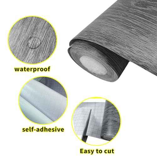 Teemall 10M Wood Grain Removable PVC Waterproof Border Wall Decor Self Adhesive Kitchen Bathroom Tiles Sticker Wallpaper Mirror Frame Sticker (Dark Gray)