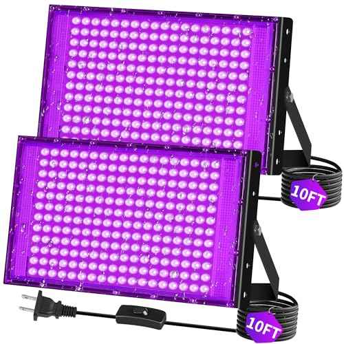 200W LED Black Lights IP66 Waterproof Black Light Outdoor with 10ft Plug+Switch, Flood Blacklight for Halloween Glow in The Dark Party Stage Light Neon Glow Birthday 2 Pack