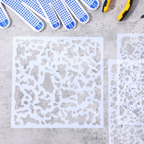 6 Pcs Knockdown Texture Spray Stencil Drywall Repair Tool 8 x 8 Inch Plastic Texture Stencil Drywall Tools Plaster Wall Panels for Wood Wall Profession DIY Supplies