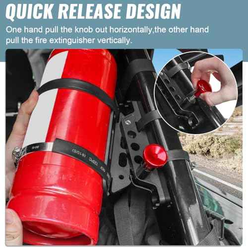 Aluminum Quick Release Roll Bar Fire Extinguisher Mount Holder Compatible with for Ford Bronco Jeep Wrangler Gladiator UTV Polaris RZR Ranger Can Am ATV Fire Extinguisher Bracket