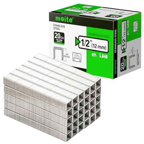 meite 20 Gauge 304 Stainless Steel Upholstery Staples, 1/2-Inch Crown with 1/2-Inch Leg Length, Heavy Duty Staples for Construction, Furniture, Crafts & DIY Projects (1 Box)