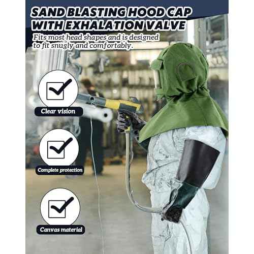 3 Pcs Shawl Cap Sandblasting Mask Set, 1 Sand Blasting Hood Cap 1 Gloves 1 Sandblasting Hood Replacement Lens Glass