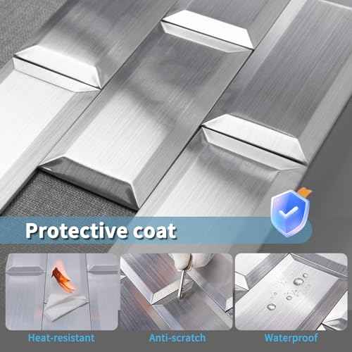 Art3d 100 Pcs Peel and Stick Backsplash Tiles, 3D Textured Metal Stick On Subway Wall Tiles for Kitchen Back Splashes, Bathroom, Laundry Room, 3 x 6 Inch, Stainless
