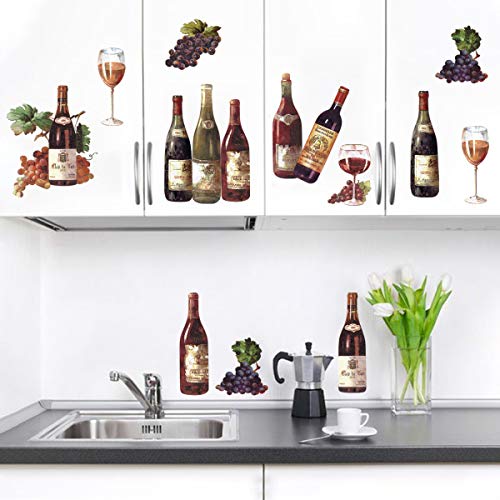 decalmile Farmhouse Style Kitchen Wall Decals Grape Fruit Wall Stickers Dining Room Living Room Bar Kitchen Wall Decor(Bottle Size: 12" to 14")