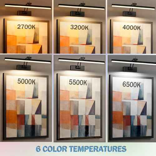 3 Pack Picture Lights for Wall Battery Operated, 16 inch Wireless Art Lighting for Painting, 6 Colors Picture Frame Lights with Remote, Dimmable 5200mAh Gallery Light, Black
