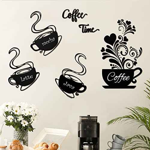 Chinco 5 Pieces Coffee Cup Wall Stickers Kitchen Wall Decals Black Coffee Mug Latte Java Mocha Sticker Kitchen Decor for House Art Home Bar Station