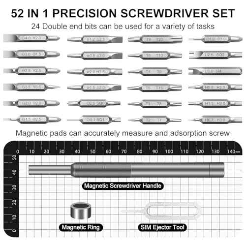 52-IN-1 Precision Screwdriver Set, [S2 Steel] Professional Magnetic Electronics Small Repair Tool Kit for Phone, Computer, Eyeglass, PS5, Watch, Laptop, Macbook, Ring Doorbell Screw Driver