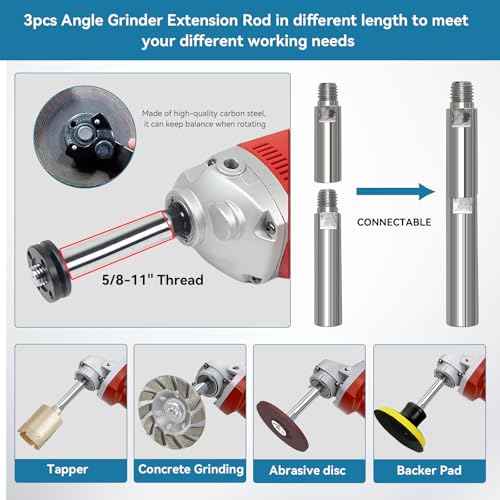 Angle Grinder Extension Shaft Rod,14pcs Angle Grinder Attachments with 5/8"-11 Thread,Grinder Power Tools Include Grinder Extension Shaft,Grinder Flange Nut,Adjustable Grinder Wrench and Gloves