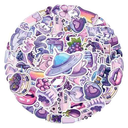 Cute Aesthetic Purple Stickers Pack for Laptop Water Bottle Scrapbooking Journaling Phone Vinyl Decals Teen Girls Young Adults Students Waterproof 50Pcs Fun Decorative Art Wall