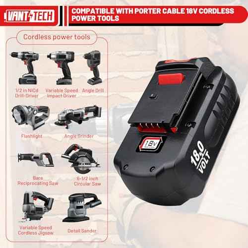 VANTTECH 2Pack 4.8Ah PC18B 18 Volt Replacement for Porter Cable 18V Battery Ni-Mh PCC489N PC18BLEX Compatible with Porter Cable 18V Cordless Power Tools and Battery Charger PCMVC PCXMVC
