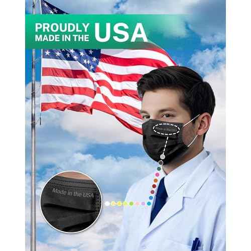 Disposable Face Masks Made in USA, 4 Ply for Families, Students, Breathable All-Day Wear & Safety, FSA HSA Eligible, ASTM Level 3 Medical Grade, 100 Pack Individual Wrap, Black