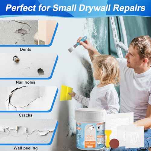 Drywall Repair Kit, Drywall Patch Repair Kit with 8.8OZ White Wall Repair Putty, Scraper Sandpapers Gloves for Heavy Duty Plaster Wall Repair, Easy to Fill Holes in Home Wall & Quick Repair Crack