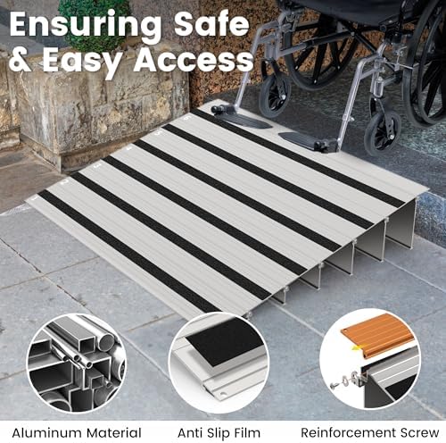 5" Rise Door Threshold Ramp with Updated Fixable Screws, Stable Portable Wheelchair Ramp for Home Steps, Aluminum Door Entry Ramps for Scooters, Power Chairs, Walkers, 800LBS Load Capacity