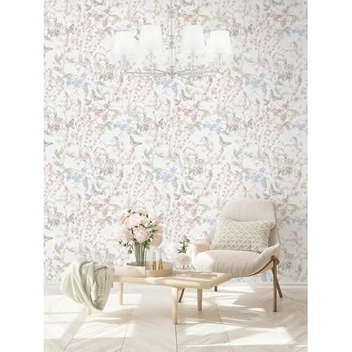 Dimoon 78.7"x17.3" Floral Wallpaper Pink Peel and Stick Wallpaper White Boho Contact Paper Botanical Wildflower Morden Cottage Renter Friendly Bathroom Flower Kitchen Self Adhesive Vinyl Roll
