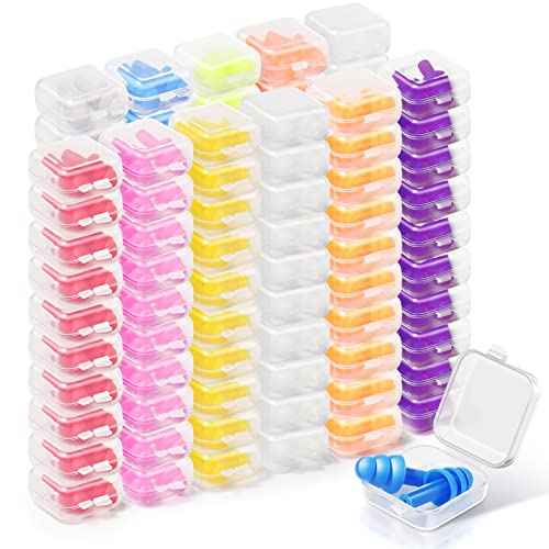 Tondiamo 150 Pairs Ear Plugs Bulk Individually Wrapped Silicone Ear Plugs with Carry Case Soft Reusable Noise Cancelling Earplugs for Sleeping Swimming Concerts Shooting Noise Reduction(Multicolor)