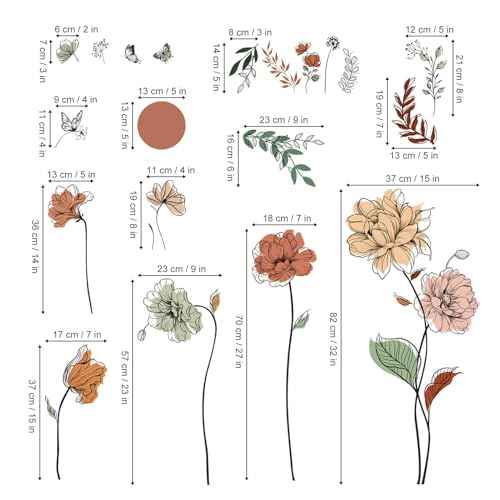 decalmile Boho Flower Wall Decals Floral Plants Grass Wall Stickers Living Room Bedroom Nursery Wall Decor Gifts for Mom