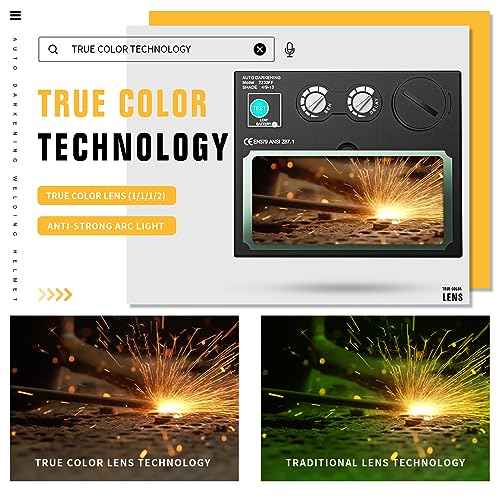 TRQWH Welding Helmet with Light True Color Auto Darkening Welding Helmets for Men Solar Powered Welding Hood with 2 Arc Sensor Wide Shade 4/9-13 for TIG MIG ARC Cool Welder Mask (TRQ-ES01)