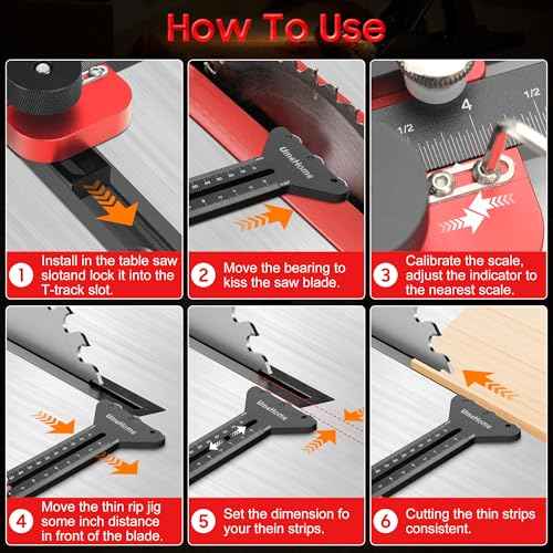 Thin Rip Jig Table Saw Jig Guide, Repetitive Narrow Strip Cuts 3 Pulleys Woodworking Tools, Fits for 3/8"x3/4" U Slot & 1/4"x3/8" T Slot, for Table Saw Band Saw Router Table