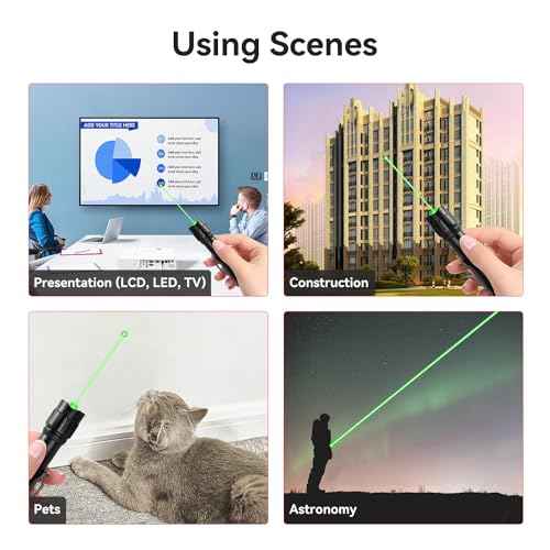[2 Packs] Rechargeable Green Laser Pointer High Power Green Beam Light Long Distance Range for TV/LED/LCD Screens Tactical Flashlights Presentation Office/Outdoors/Astronomic/Construction [005]