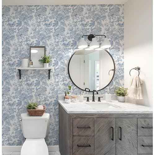Safiyya Floral Peel and Stick Wallpaper Blue and White Contact Paper Boho Wallpaper for Bedroom Peony Wall Paper for Bathroom Removable Self Adhesive Vinyl Rolls 17.3''¡¿78.7''