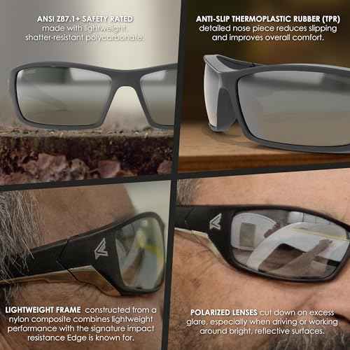 EDGE Reclus Polarized Wrap-Around Safety Glasses, Anti-Scratch, Non-Slip, UV 400, Military Grade, ANSI/ISEA & MCEPS Compliant