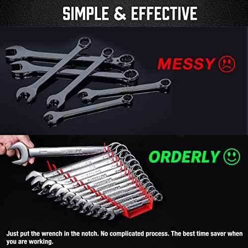 ALOANES 52-Slot Metal Wrench Organizer, Heavy Duty Wrench Organizer Tray for Tool Box, Fit SAE & Metric Wrench Storage, 4 Pack Wrench Holders(Red&Black)