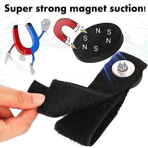 Windyun 10 Pcs Magnetic Garage Hooks Heavy Duty Magnetic Straps Extension Cord Holder Magnet Hooks for Hanging Cables Hoses Workshop Rope Garden Organization (1.7 Inch)