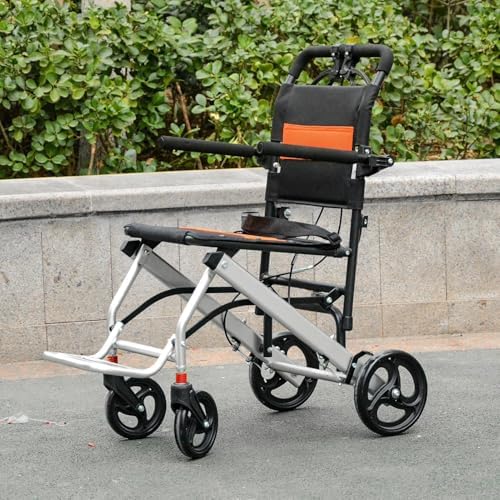 World's Lightest (Only 16lbs) Portable Transit Travel Wheelchair, Folding Transport Wheelchairs for Adults and Seniors Support 220lbs, Lightweight Aluminum Wheelchair for Elderly