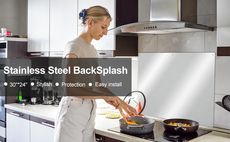 30" x 24" Thicken Heavy Range Hoods Stainless Steel Backsplash,Panel Splatter Guard for Stovetop,6 Pre Drilled Holes for Easy Installation,Keep the Walls Clean, Bright and Beautiful (30" x 24")