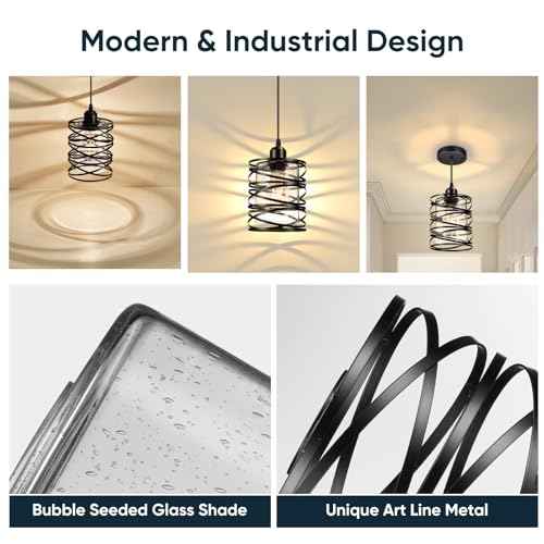 Pendant Lights 3 Pack Kitchen Lights with Bubble Seeded Glass Island Lights Black Hanging Light for Kitchen, Dining Room, Bathroom, Entryway, Restaurant