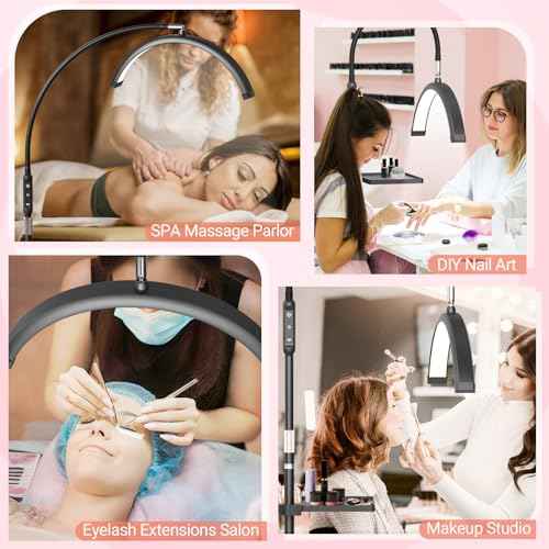 LIONVISON Half Moon Lash Light: 6500K LED Lamp Ring Light with Tray - 360¡Æ Flexible Gooseneck Durable Metal Stand - Salon Use for Lash Artists Eyelash Extensions (18In Black)