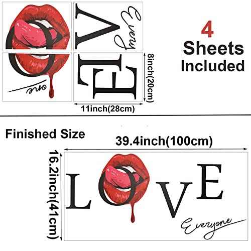 Maydahui Sexy Red Lips Wall Sticker Love Everyone Quotes Wall Decals Lips Tongue Wall Decal (16.2x39.4 Inch) Creative Home Murals Decor for Living Room Bedroom Hair Salon