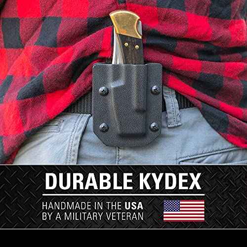 Clip & Carry Kydex Sheath for The Buck 110 & Buck 112 Pocket Knife - Made in USA - Belt Holster Case - Carbon Fiber Black