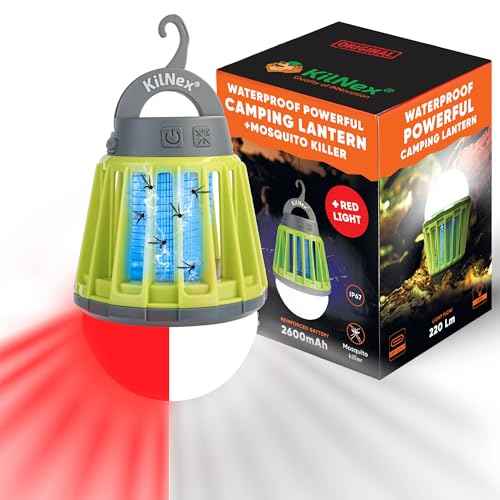 Camping Lantern with Mosquito Protection | Rechargeable Battery, USB Type-C Charging | Waterproof IP67 | White and Red Light | Compact Portable for Camping, Hiking, Fishing