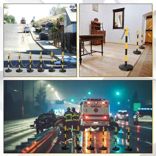 Konohan 2 Sets 34 Inch Parking Cone Delineators Post Traffic Cone Plastic Stanchion Set Stands Parking Barrier with Base 6.6 ft Chain S Hooks Reflective Collar (Yellow,Black)