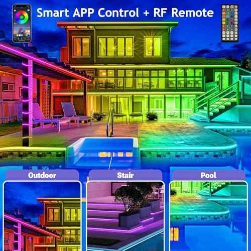 Outdoor LED Strip Lights Waterproof,IP68 Outside Led Light Strips Waterproof with Bluetooth App Remote Control,Music Sync RGB Exterior Led Rope Lights,for Balcony,Deck (100ft Outdoor LED Strip Lights)