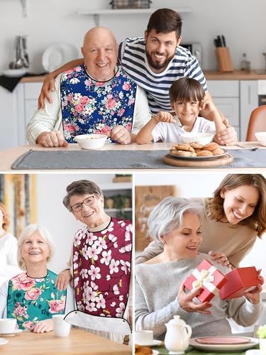 Eurzom 6 Pack Adult Bibs for Elderly Women Men, Reusable Adult Bibs for Eating with Optional Crumb Catcher Clothing Protector