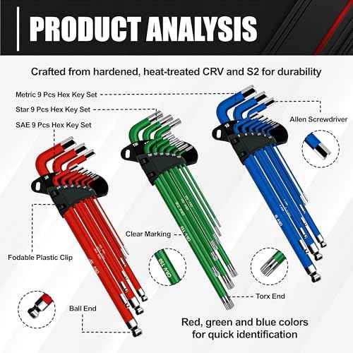 C&T 27-Piece Allen Wrenches Sets, Allen Key Set, SAE(1/16"-3/8"), Metric(1.5-10mm), TORX(T10-T50), Metric & SAE Ball End & T-Handle, CR-V, for Bike, Motorcycle, Furniture Repair