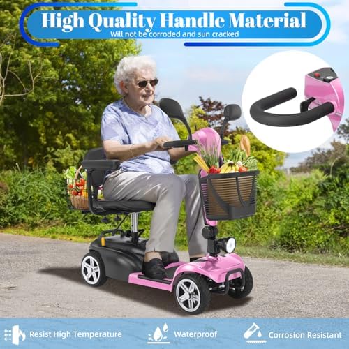 15-45 Miles Ecomobi MS02 4 Wheels Mobility Scooter for Adults/Seniors, 350W Powered Electric Wheelchair Device w/15Ah-25Ah Extended Battery, Dual Baskets/Rotating Seat, Compact Duty Mobile for Elderly