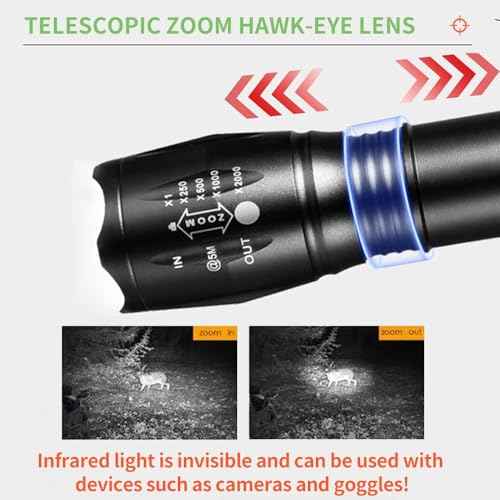 Rechargeable 850NM Infrared Tactical Flashlight, 850 Infrared Hunting Light with Variable Zoom Flashlight, Pig Predator Light with Pressure Switch Universal Picatinny Rail Installation Kit.