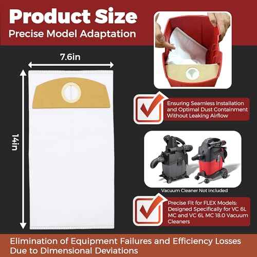 6-Pack Wet/Dry Dust Bags for FLEX 24V Brushless Wet/Dry Vacuum | Filter Bags Compatible with FLEX VC 6L MC & VC 6L MC 18.0 | Vacuum Cleaner Replacement Bags 487287