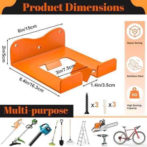 Garage Organizer Trimmer Rack Weedeater Hanger, Garden Power Tool Hanger Weed Whackers Holder Wall Mounted, Heavy Duty Metal Trimmer Hanger for Garage Tool Organizers Storage (Orange-1Pcs)