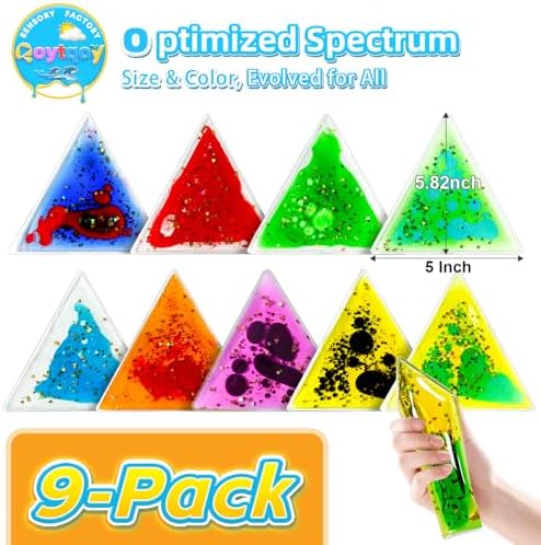 Squishy Liquid Sensory Gel Tiles 9 Packs - Triangle Liquid Sensory Toys for Sensory Play & Portable Fun, Washable Sensory Floor Tiles for Toddles 3+ Learning, Calming, Fidgeting